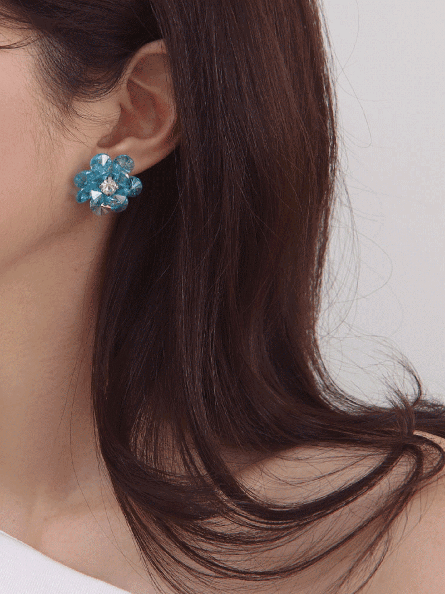 [3colors] 웨딩 큐빅 비즈 화려한 이어링 퍼드플라워 귀걸이