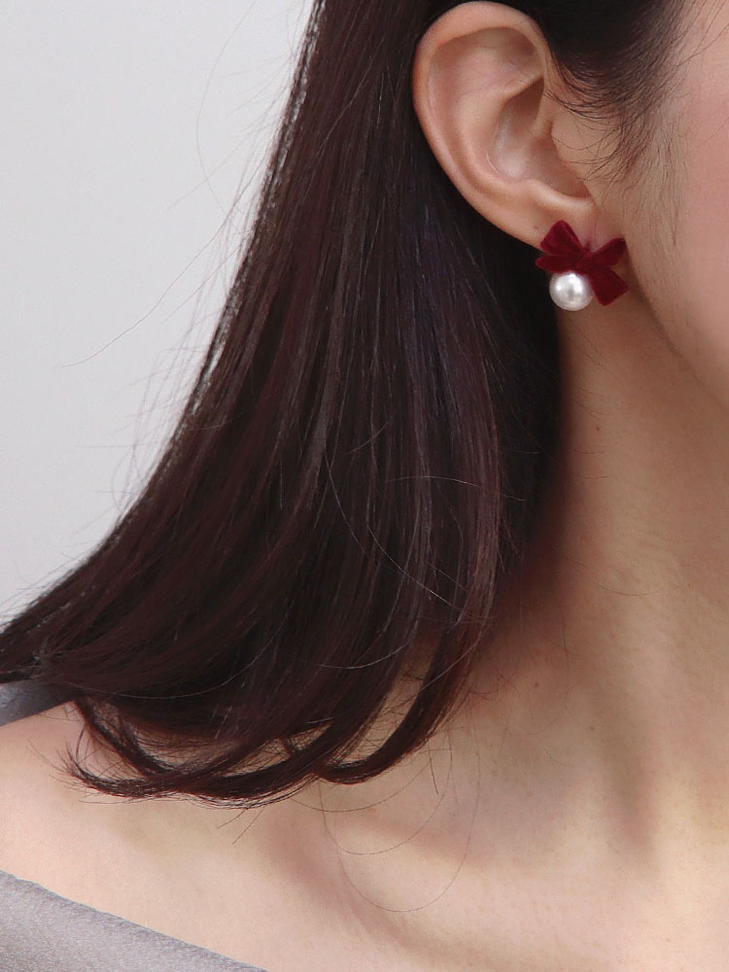[2colors] 실버침 왕진주연말룩 데이트룩 로맨틱 벨벳리본 귀걸이