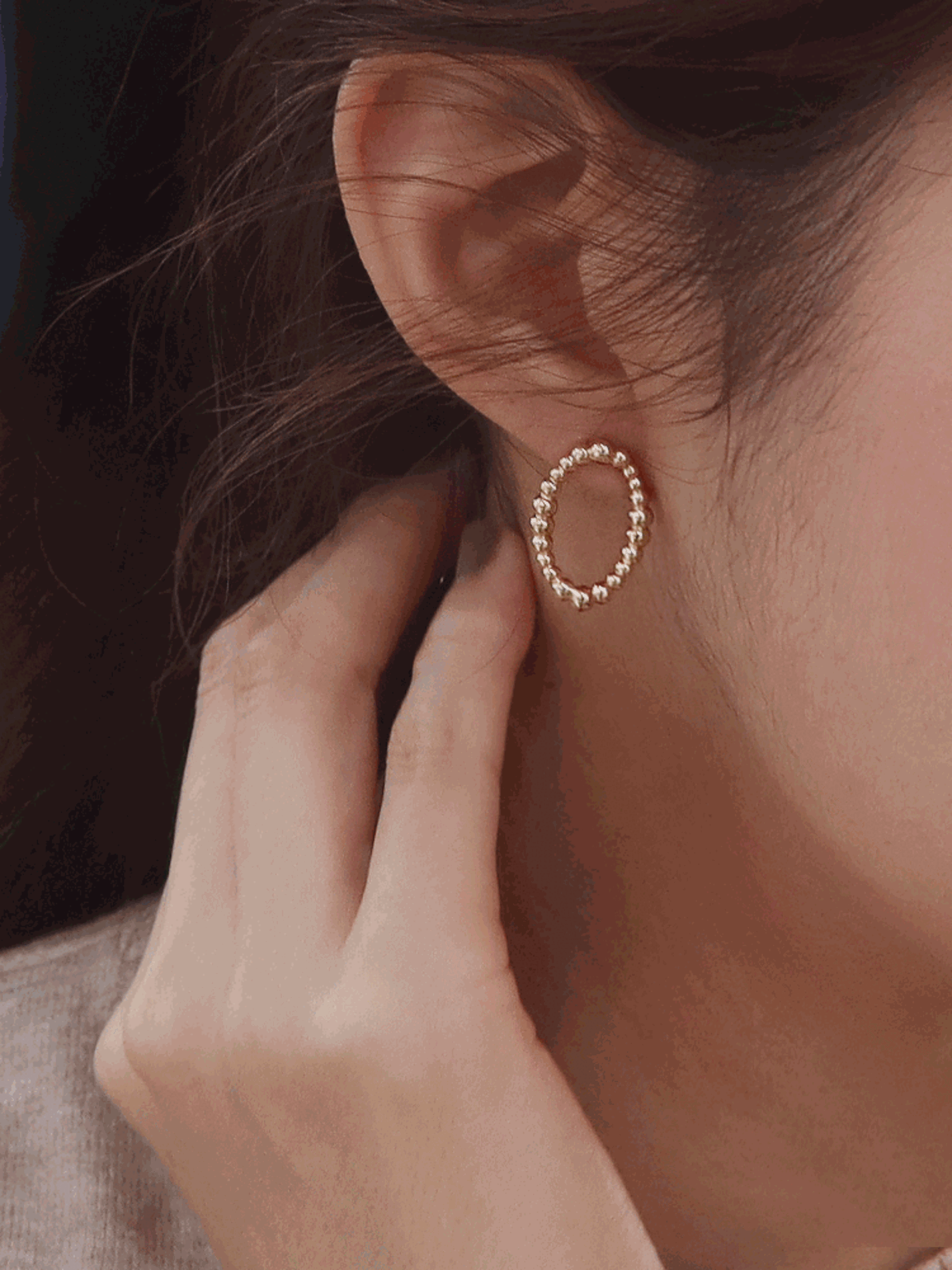 [2colors] 골드 실버 심플 링 타원 허밍촘촘 귀걸이